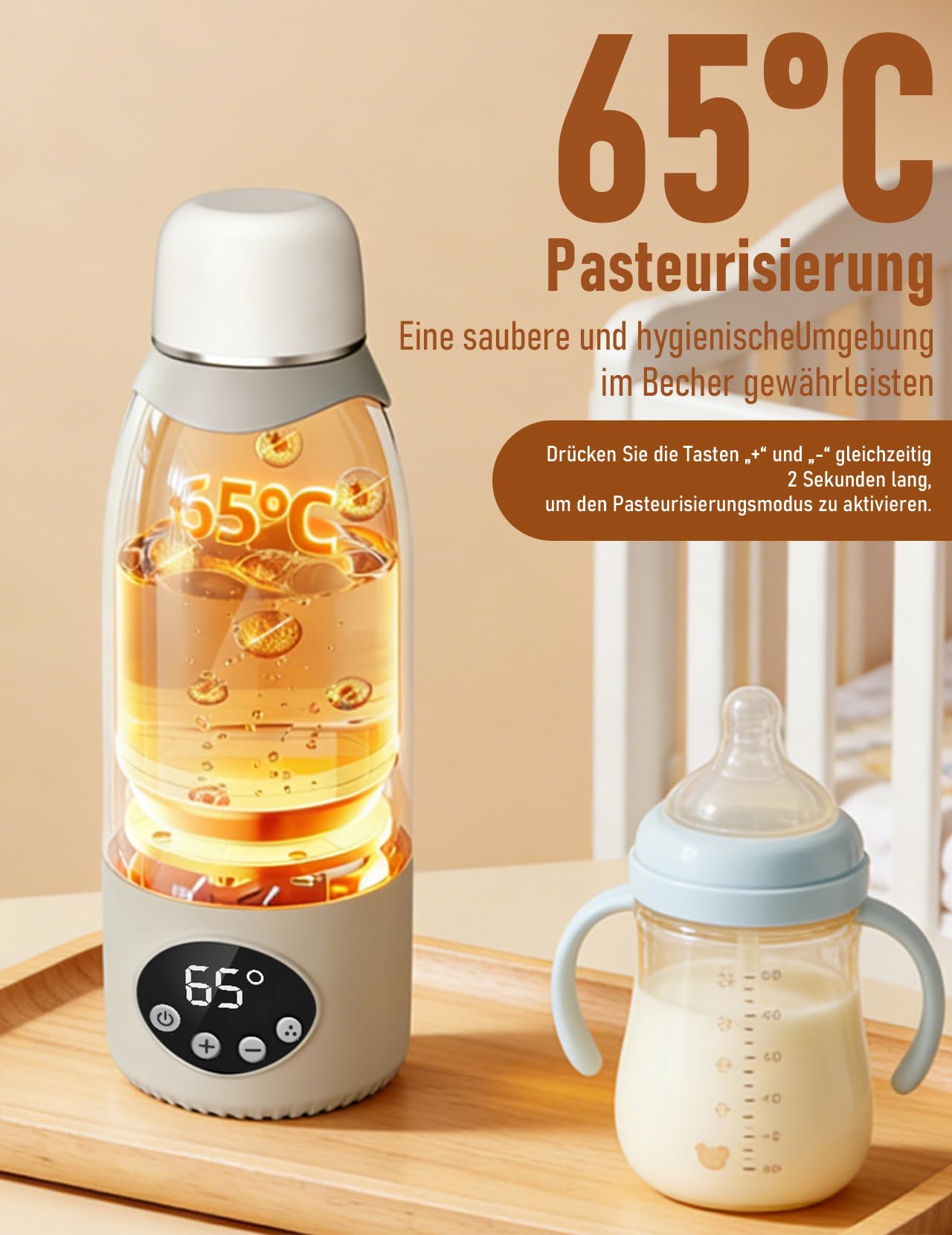 Calentador de biberones portátil para bebés de viaje, calentador de biberones de 500 ml, calentamiento rápido de 320 W, soporta 37 – 100 ℃, 8 pegatinas de dibujos animados, batería de 12000 mAh, con