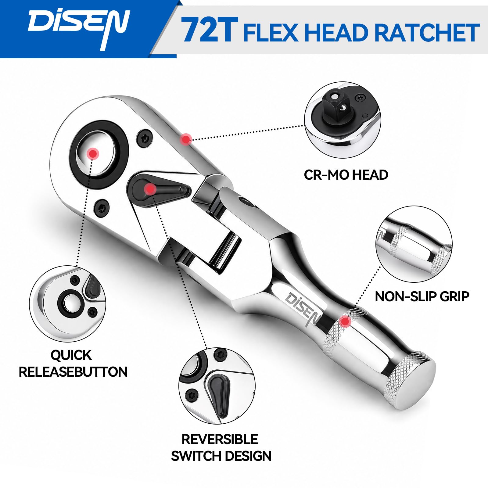 DISEN 6-Piece Stubby Ratchet Set - Compact & Powerful -3