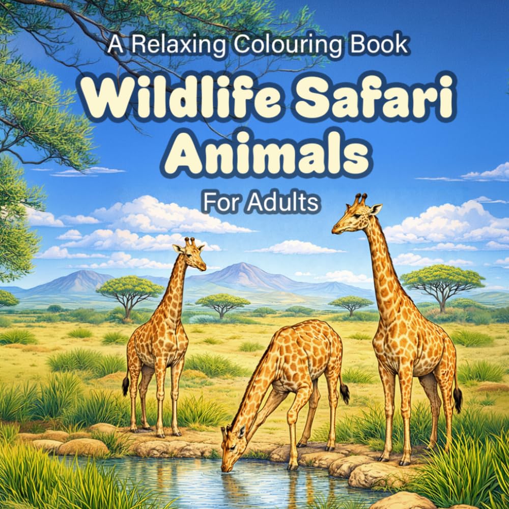 Wildlife Safari Animals: A Relaxing Colouring Book for Adults (Cute and Relaxing Colouring Books For Children and Adults)
