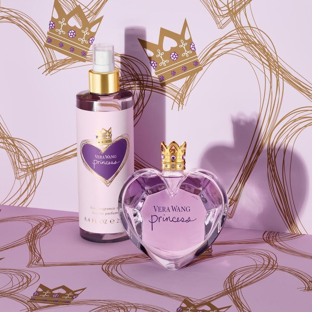 Vera Wang Princess Eau de Toilette Spray for Women, Vanilla, 3.4 Fl Ounce & Princess Hair and Body Mist, 8.4 fl Oz