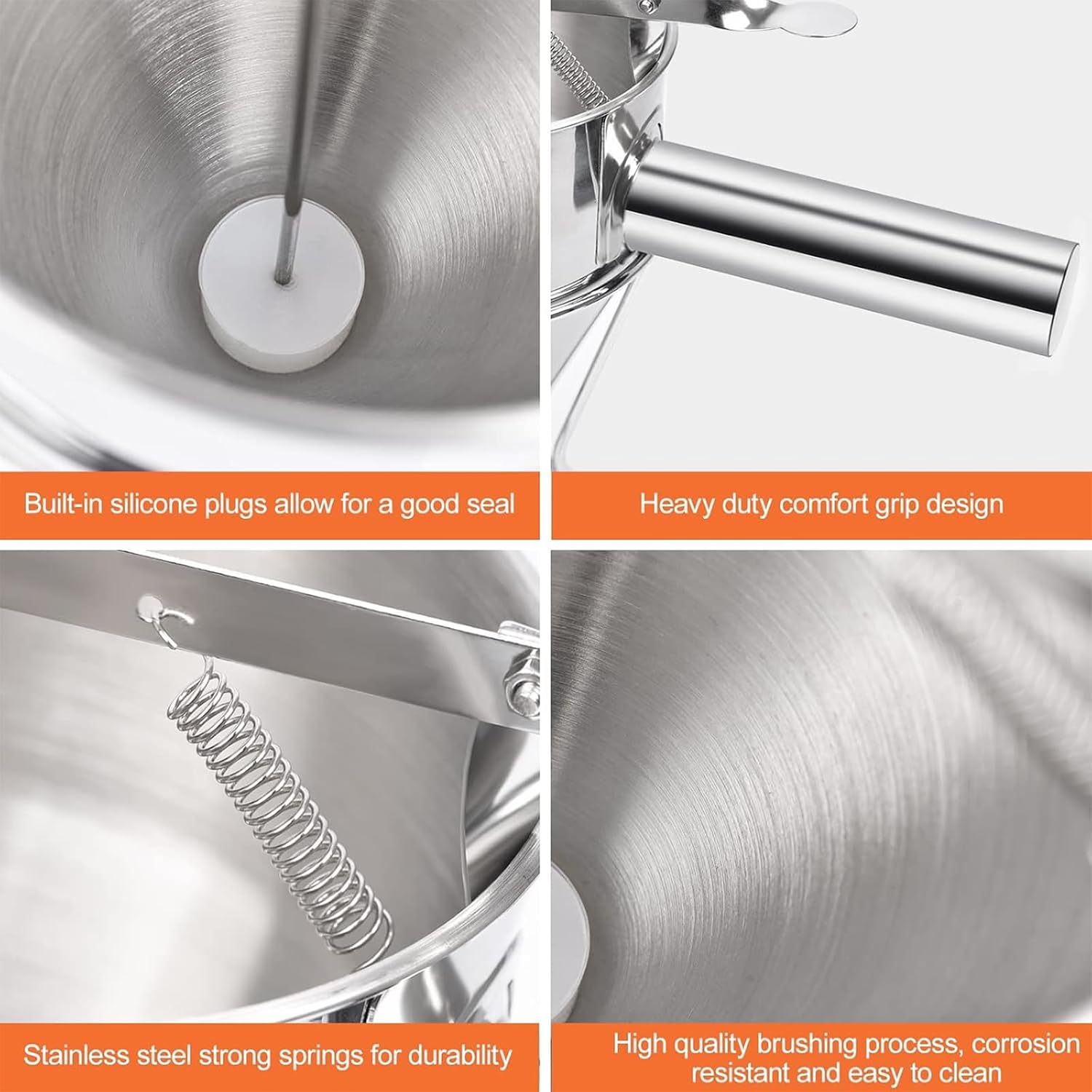 ERICAT 40oz/1.2L Batter Dispenser, Pancake Dispenser with Stand Stainless Steel Funnel Multifunctional for Cooking with 4 Silicone Nozzles, Suit for Homes, Restaurants, Snack Shops, Cake Shops