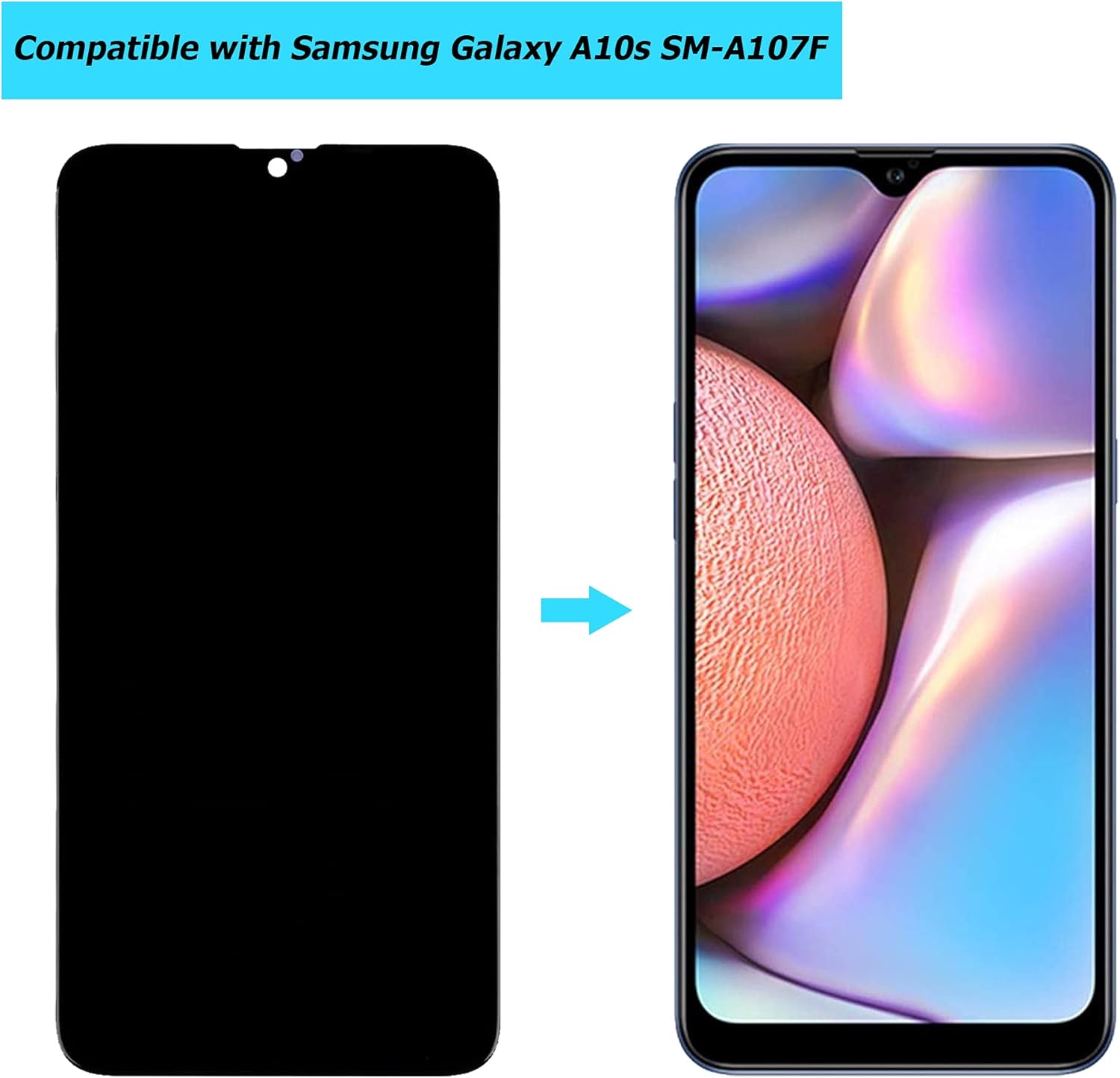 Replacement AMOLED LCD Display Compatible with Samsung Galaxy A10s SM-A107F, SM-A107M 6.2" inch LCD Digitizer Touch Screen Assembly with Toolkit (Black)