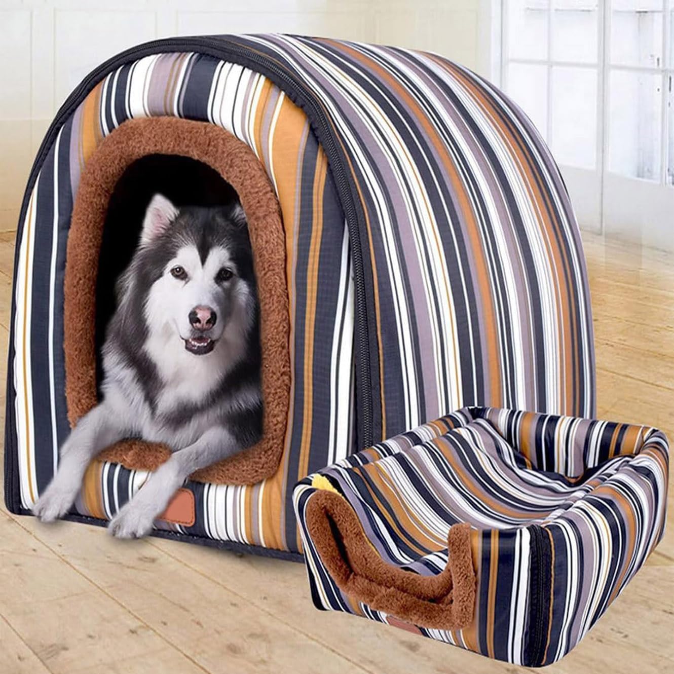 Rr tianshi Extra Large 2 In 1 Dog House Bed,Jumbo XL Pet Dog Bed Tent Anxiety Relief Calming Dog Kennel Cat Cave Igloo Winter Warm Pet Nest (XXXL-105 * 80 * 78cm,B)