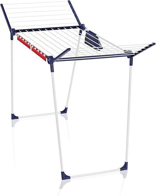 Leifheit Pegasus 180 Solid Plus Standing Clothes Airer, Foldable Clothes Rack for Outdoor & Indoor, 18 m Clothes Horse with clips for drying small items, Plus Peg Bag, Clothes Airer