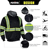 Vista 2 de FONIRRA Men's High Visibility Safety ANSI Class 3 Lined Fleece Hoodie Sweatshirt with Black Bottom Jumper Workwear for Men(Black,2XL)