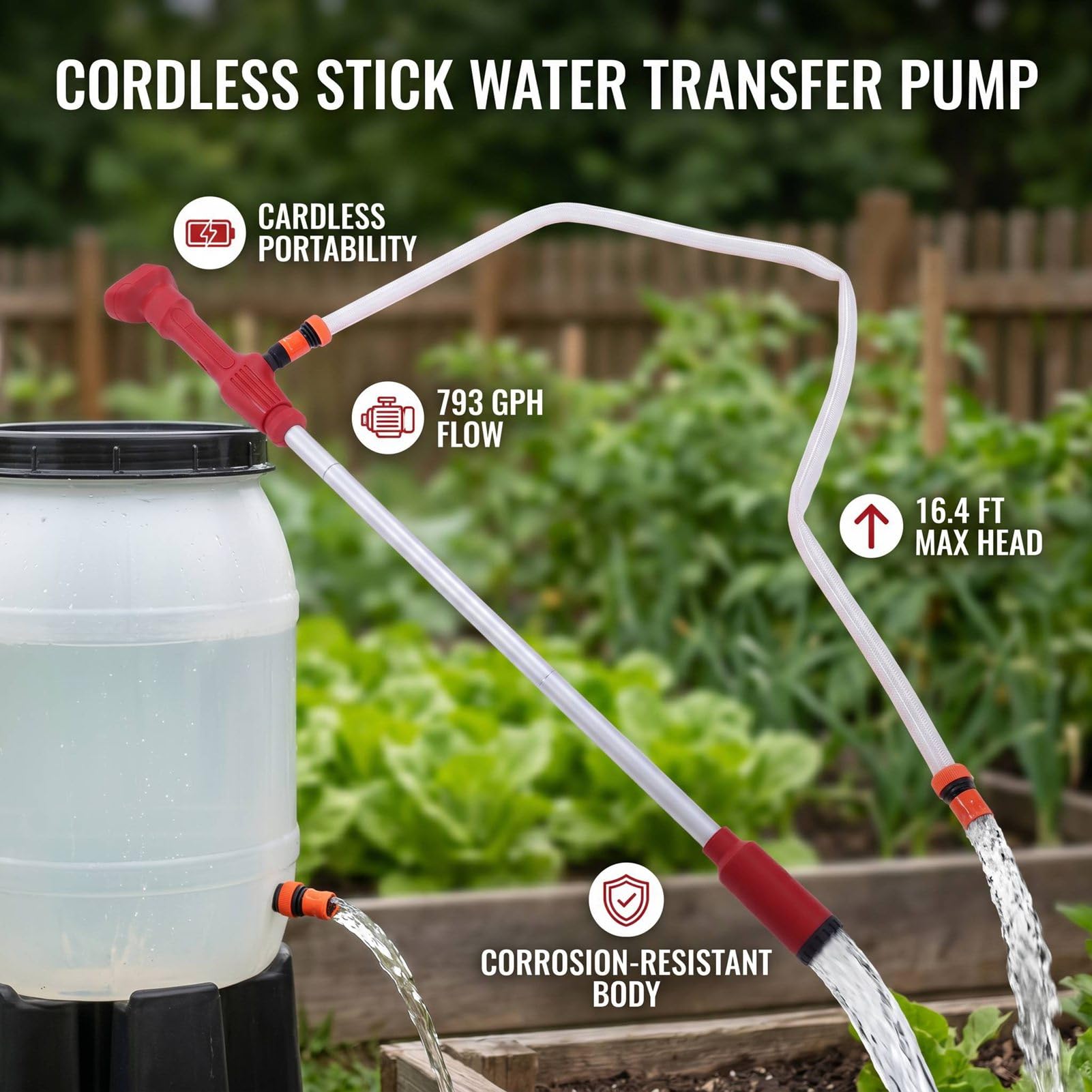 Sxhlseller Bomba de Transferencia de Agua Inalámbrica para Batería de 18 V, Bomba de Líquido Portátil sin Escobillas de 793 GPH para Riego Agrícola y Tareas de Drenaje de Emergencia 160 W