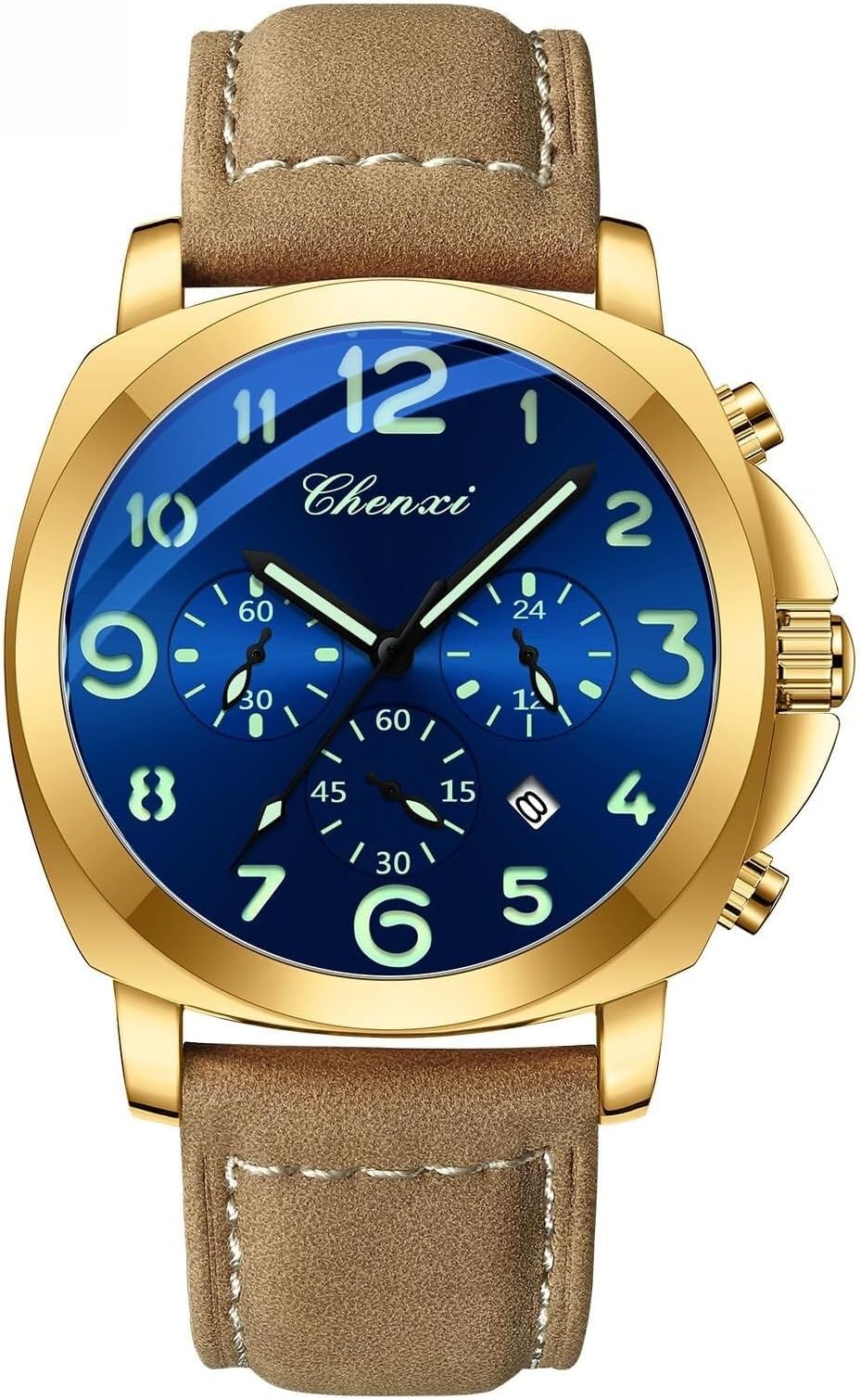 Watches Smart Men’s Multifunction Quartz Watch – 45mm Oversized Dial Business Sport Watch with Chronograph, Luminous Hands, Leather Strap Digital