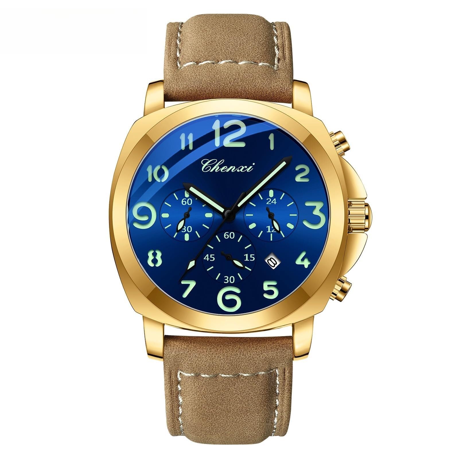 Watches Smart Men’s Multifunction Quartz Watch – 45mm Oversized Dial Business Sport Watch with Chronograph, Luminous Hands, Leather Strap Digital