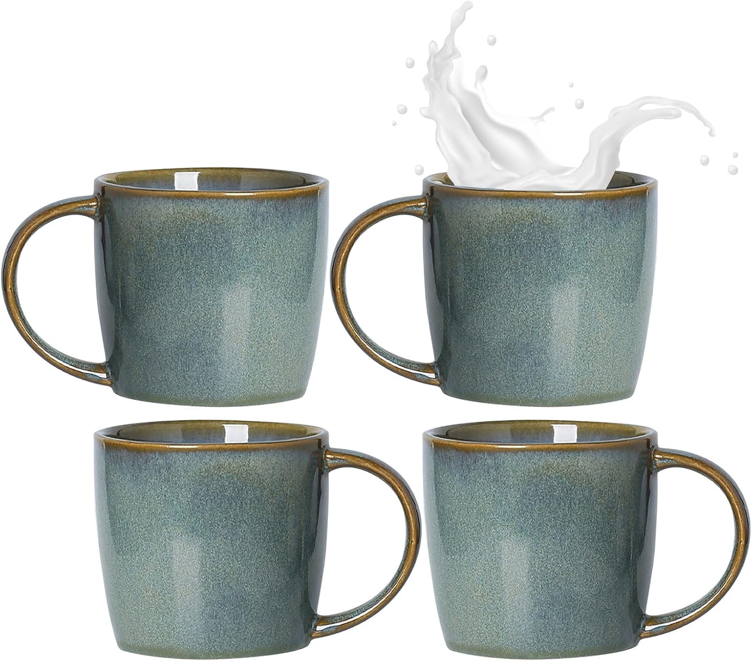 11oz Ceramic Coffee Mugs Set of 4, Gradient Coffee Cup with Handle for Latte, Tea, Cappuccino, Milk, Cocoa, Hot Chocolate, Mocha(Green)