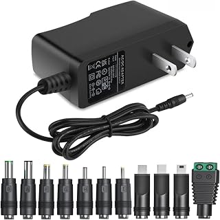 GuanTing 5V 1A Universal AC Adapter with 11 Plug Tips - Safe Power Supply for Raspberry Pi, Baby Monitors, Cameras, Routers - 6FT Cord