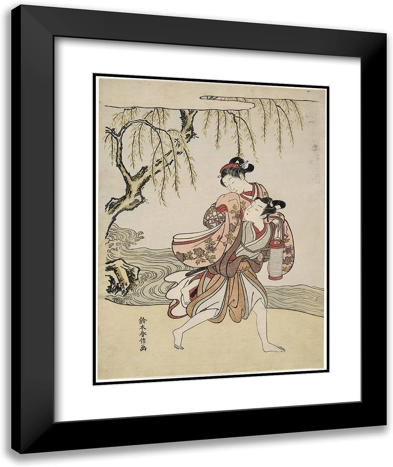 ArtDirect Suzuki Harunobu 20x24 Black Modern Framed and Double Matted Art Print Titled The Elopement (Parody of Akutagawa Episode from Tales of Ise)