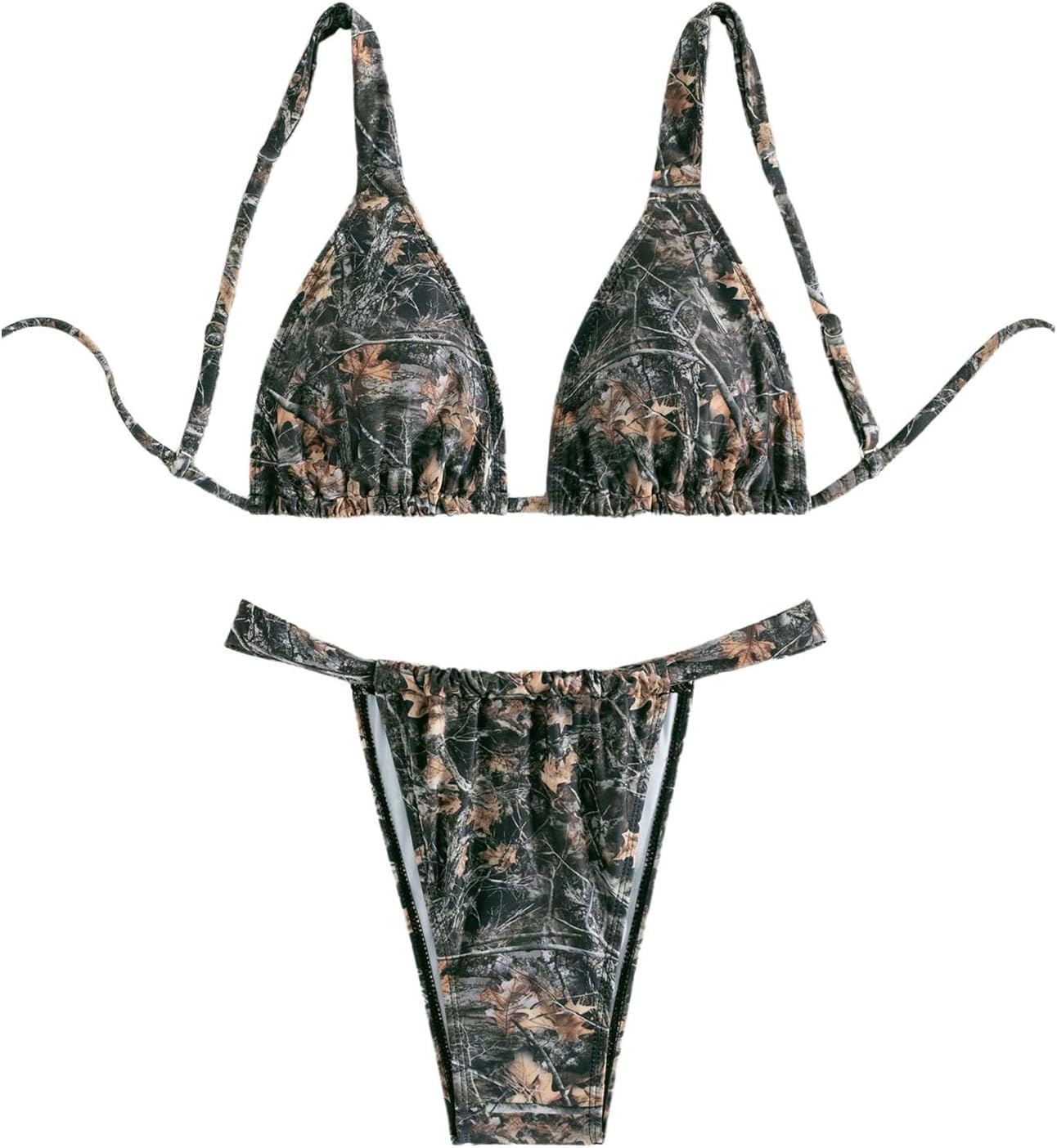 WDIRARA Women's Camo Bikini Set Triangle Swimsuit 2 Piece Halter Tie Back Bathing Suit