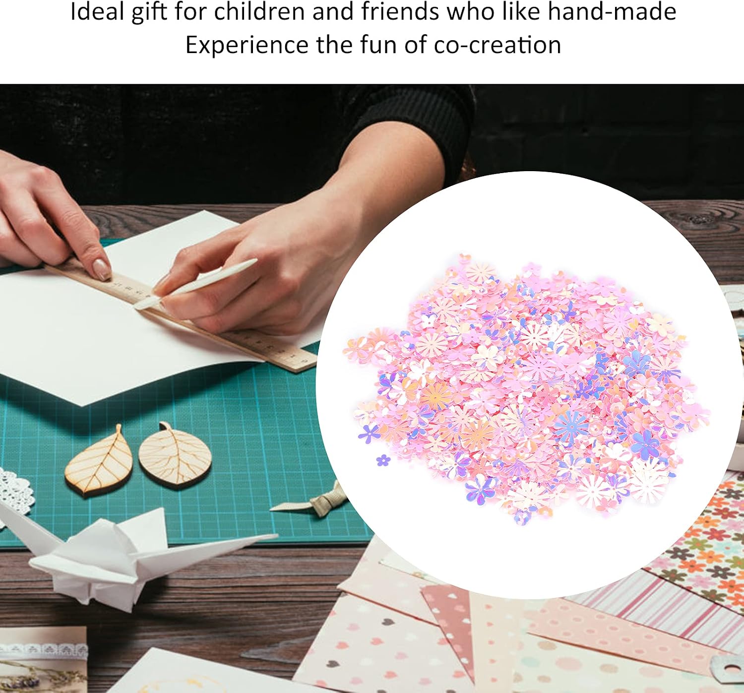 Confetti Sequins, Flower Shaped Table Confetti Glitter, Colorful Pink Flower Sequins, Multifunctional Craft Sequins for DIY, Party, Wedding, Greeting Cards Decoration