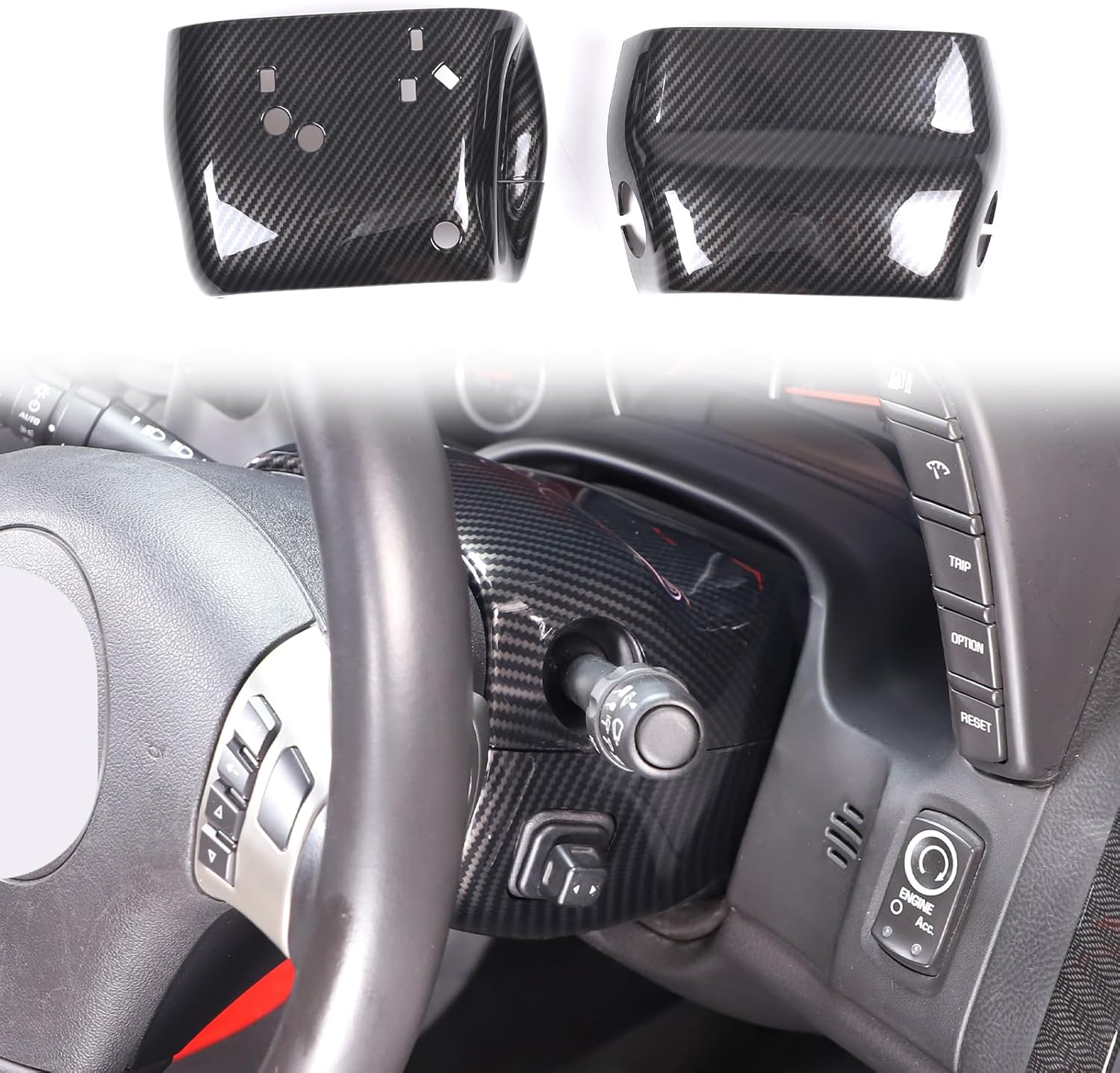 Steering Column Cover Trim Kit Compatible with Chevy Corvette C6 2005-2013, Carbon Fiber Pattern Steering Wheel Base Trim Cover Accessories (Carbon Fiber Pattern)
