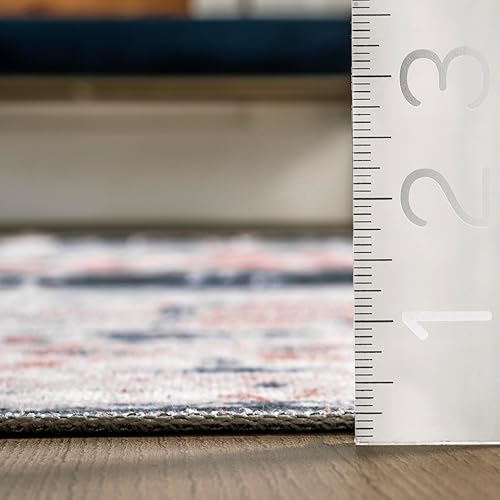 Miniatura 2 de nuLOOM Evette - Alfombra tradicional de medallón lavable a máquina, 5 x 8 pies, color azul marino