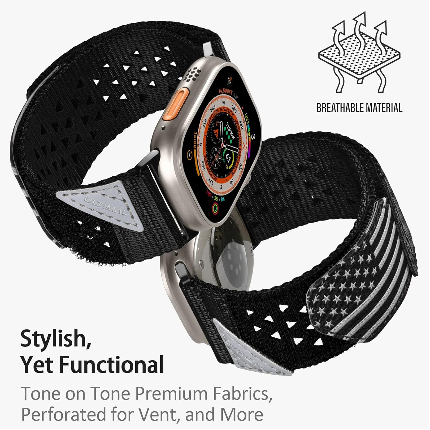 ULTIMAL Band Compatible with Apple Watch 49mm/45mm/44mm/42mm, Wide Loop Nylon Sports Strap, Hollow Out Breathable Design for iWatch Series 9/8/7 6/5/4/SE/SE2 3/2/1 Ultra 2/1 (49mm/45mm/44mm/42mm XL,