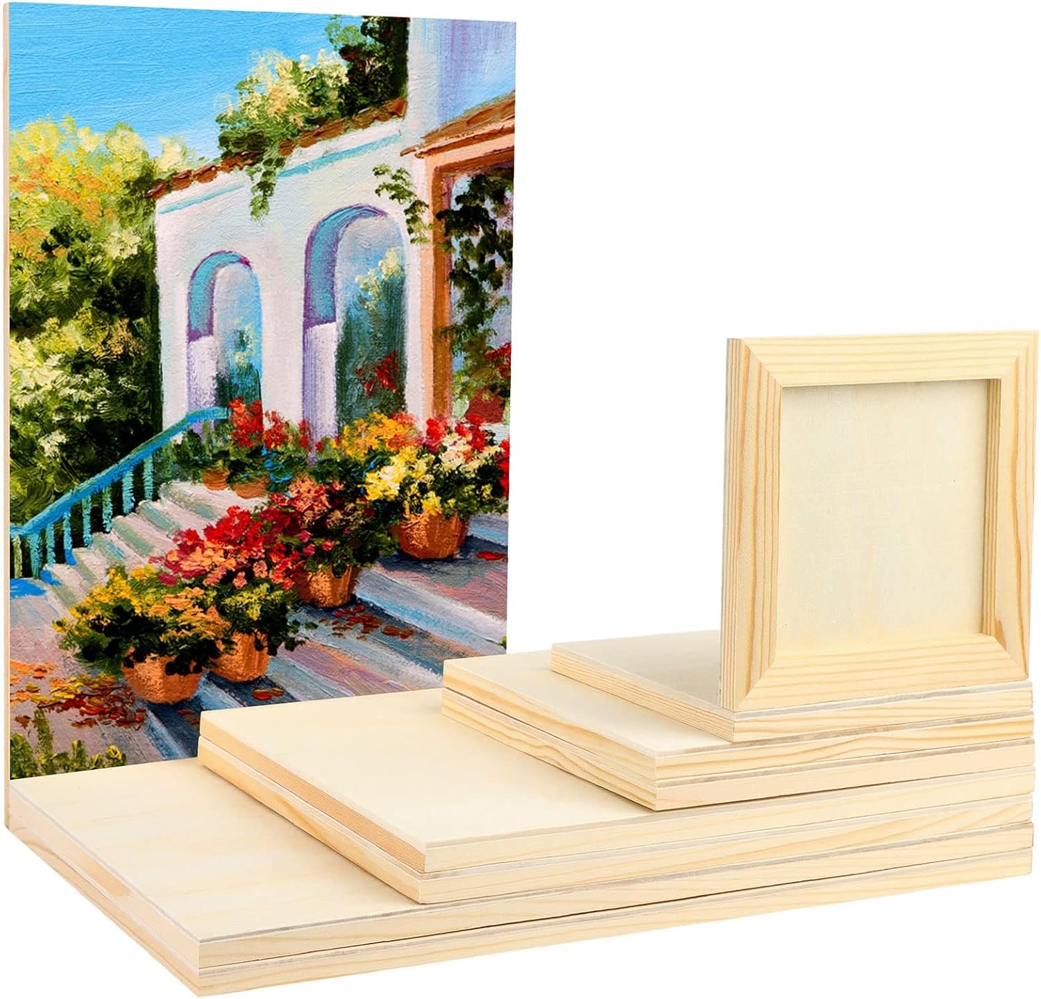 18 Pack Unfinished Wood Canvas Panels Kit Wooden Panel Boards Wood Paint Pouring Panels Wooden Canvas Panels Boards for Painting, Pouring Art, Crafts/11.8x7.9Inch/9x7.5Inch/6x6Inch/4.7x4.7Inch