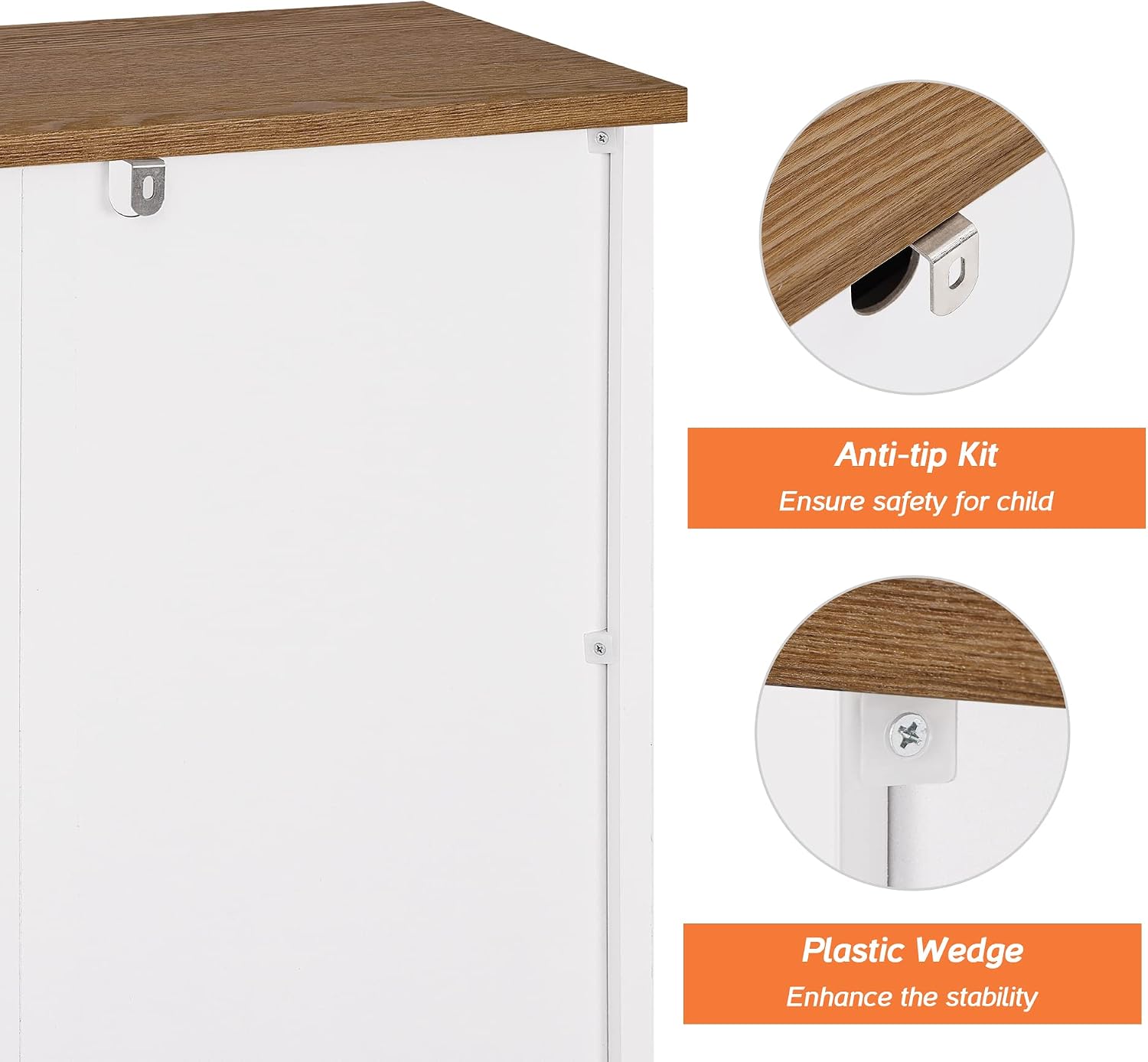 WAMPAT Bathroom Storage Cabinet with Glass Doors, Farmhouse Wooden Free Standing Cupboard with Adjustable Shelves, Tall White 42.7" Height Cabinets for Living Room, Kitchen, Study, Home