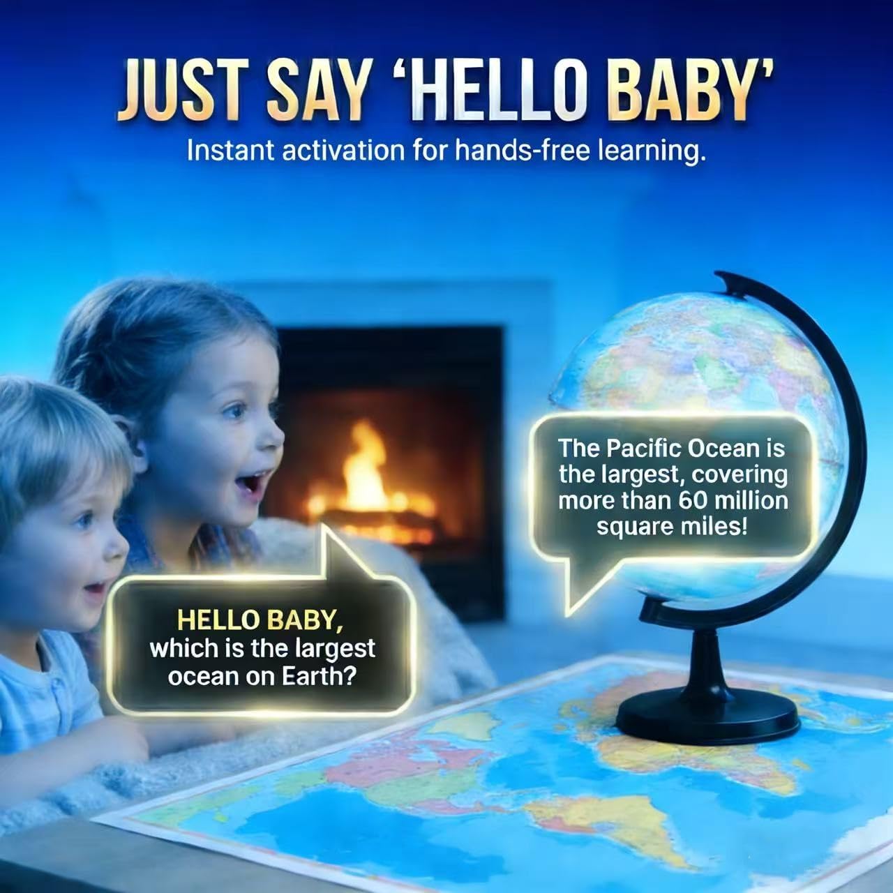 Illuminated Smart World Talking Globe with Stand, Interactive 10" Children's Asking Globe with AI Function and Geographic Quiz Questions, Touch & Learn, Music, and More - Educational product for Kids Classroom Learning