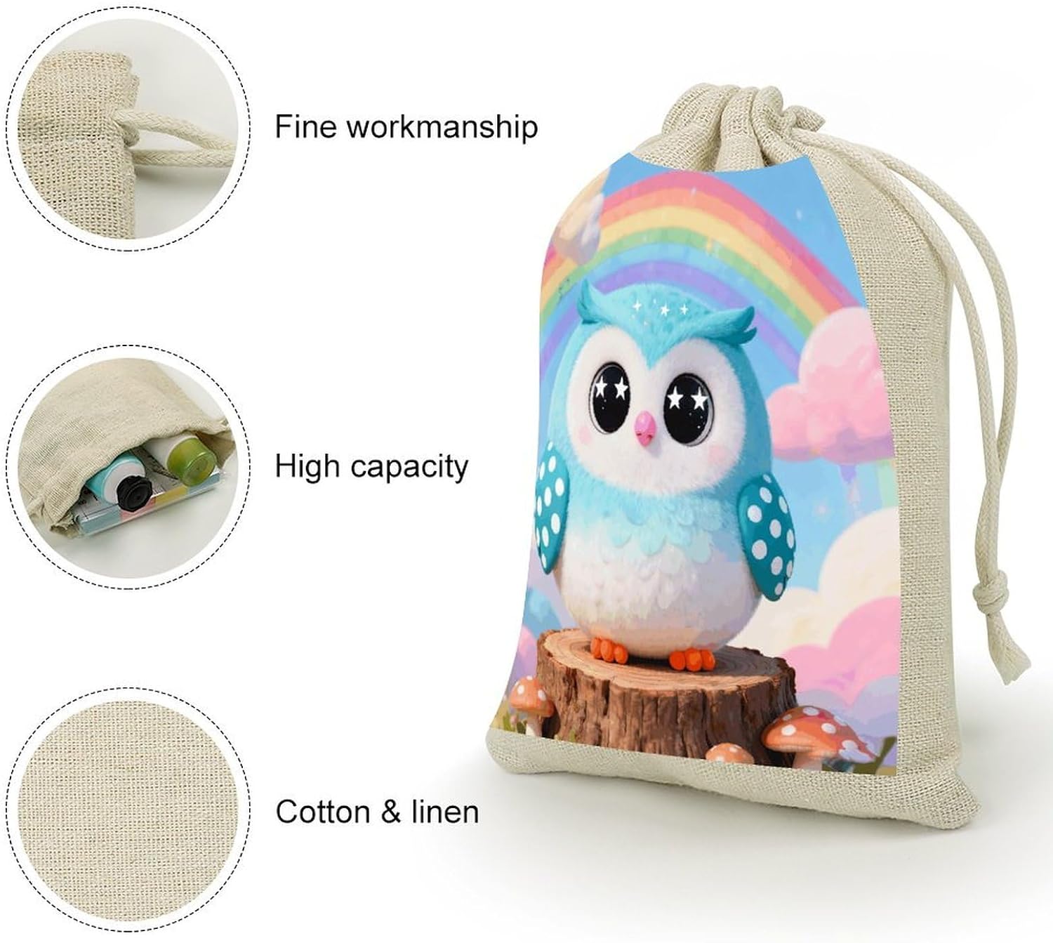 VstaDank Owl Small Burlap Bags with Drawstring image 3