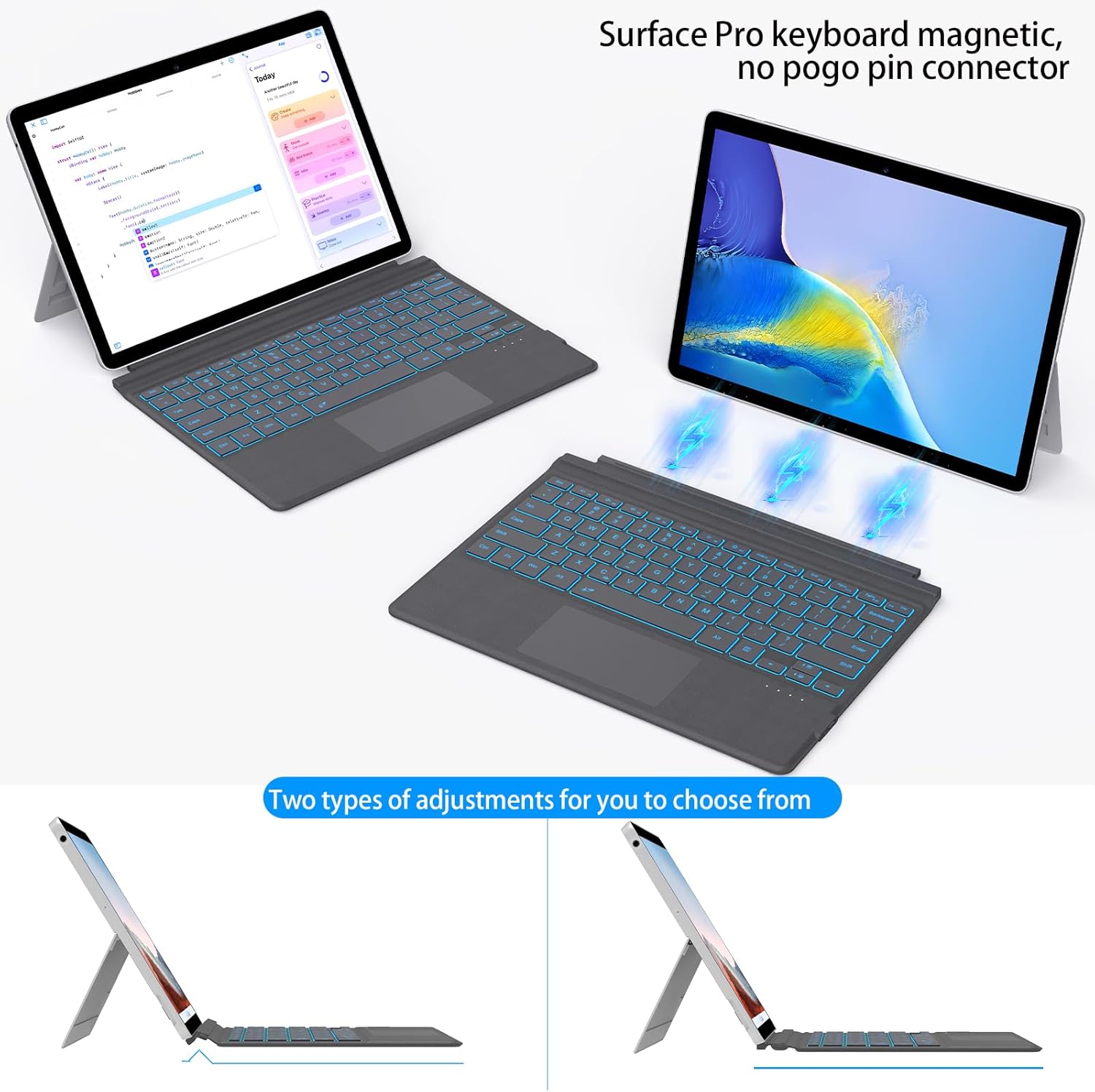 for Surface Pro 7+/7/6/5/4/3 Keyboard, Bluetooth Wireless Keyboard with Palm Rejection Touchpad, Rechargeable Battery, 7-Color Backlit for Microsoft Surface Pro 12.3 inch