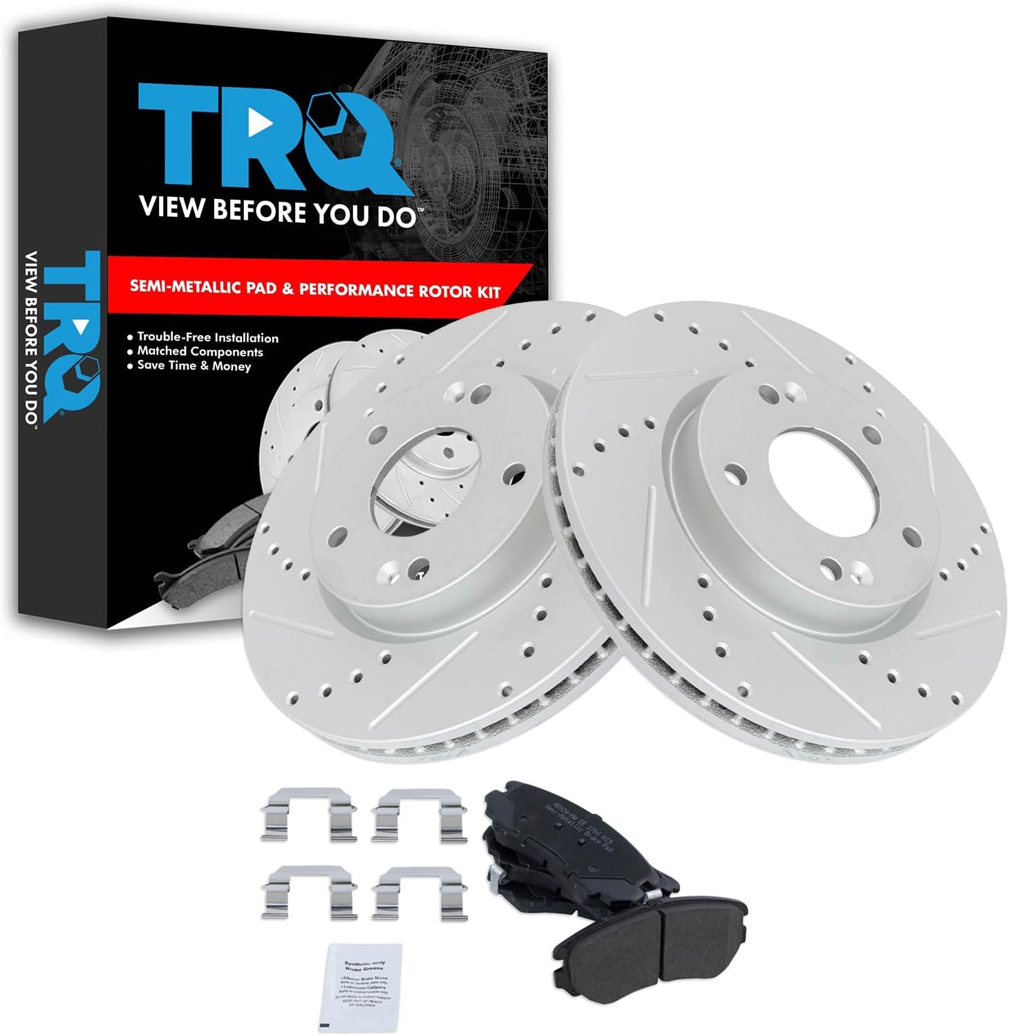 TRQ Front Semi Metallic Brake Pad & Performance Rotor Kit Compatible with Sephia Tucson