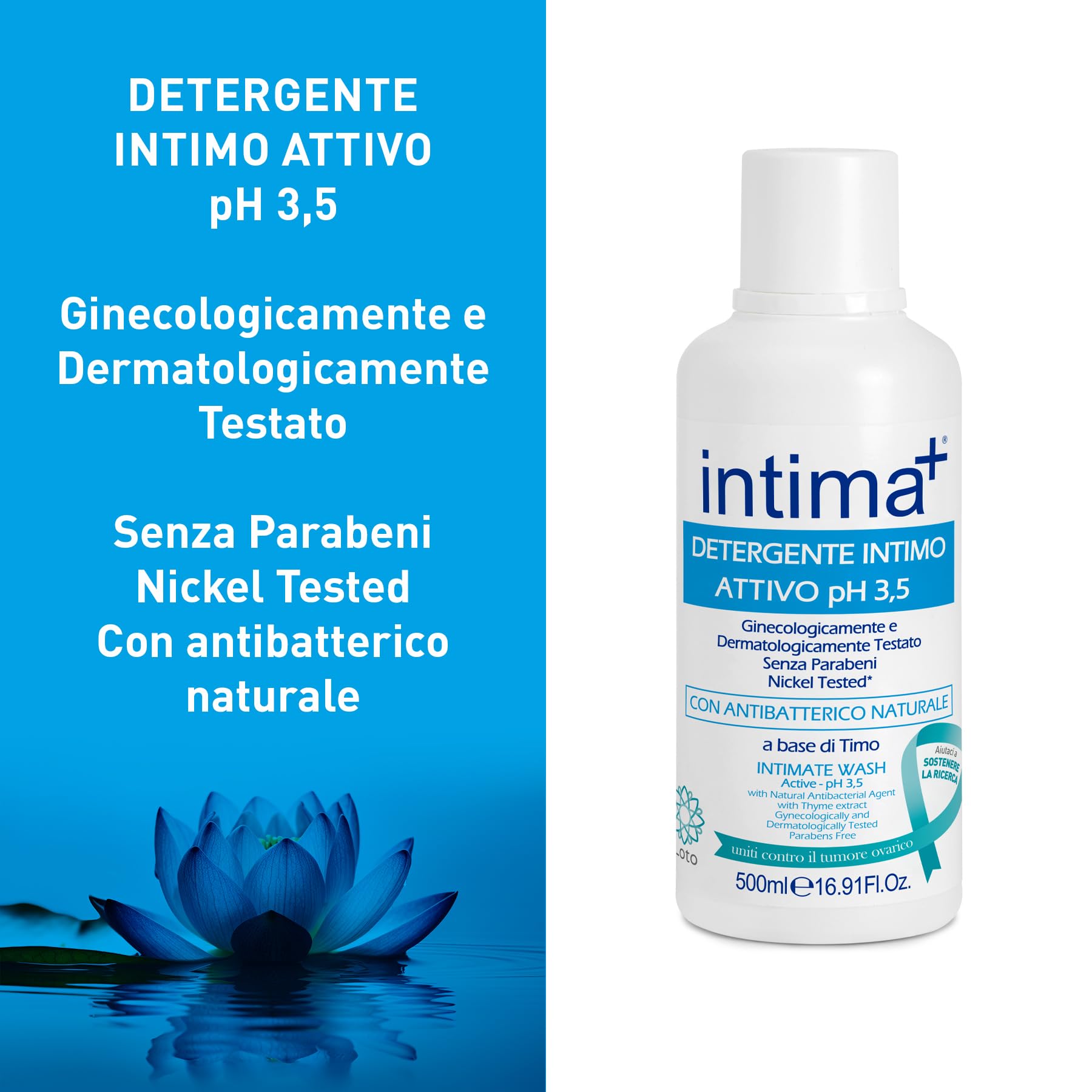 Intima+ | Detergente Intimo Attivo pH 3.5 con Antibatterico Naturale, a Base di Timo, 4 x 500ml