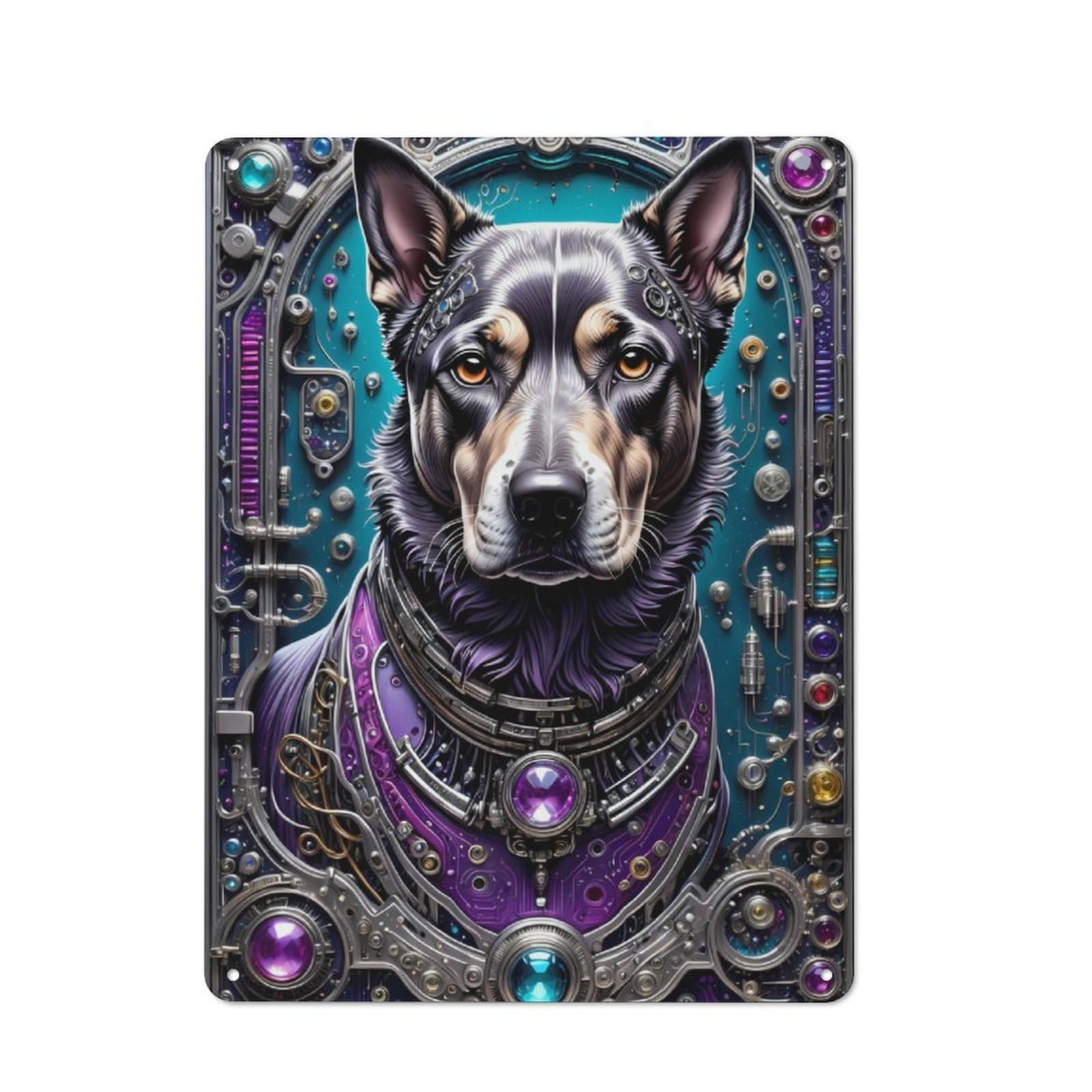 Junmoney Futuristic Steampunk Dog Rustic Tin Wall Plaque 40X30cm For Garage Or Workshop, For Garage Decor Fans, For Retro Home Interiors