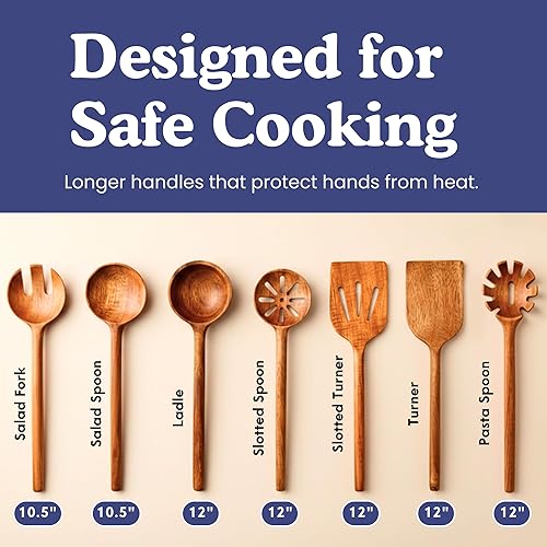 Miniatura 5 de Cucharas de madera no tóxicas para cocinar juego de utensilios de cocina de 7 piezas, sin pegamento y de una pieza, juego de utensilios de madera