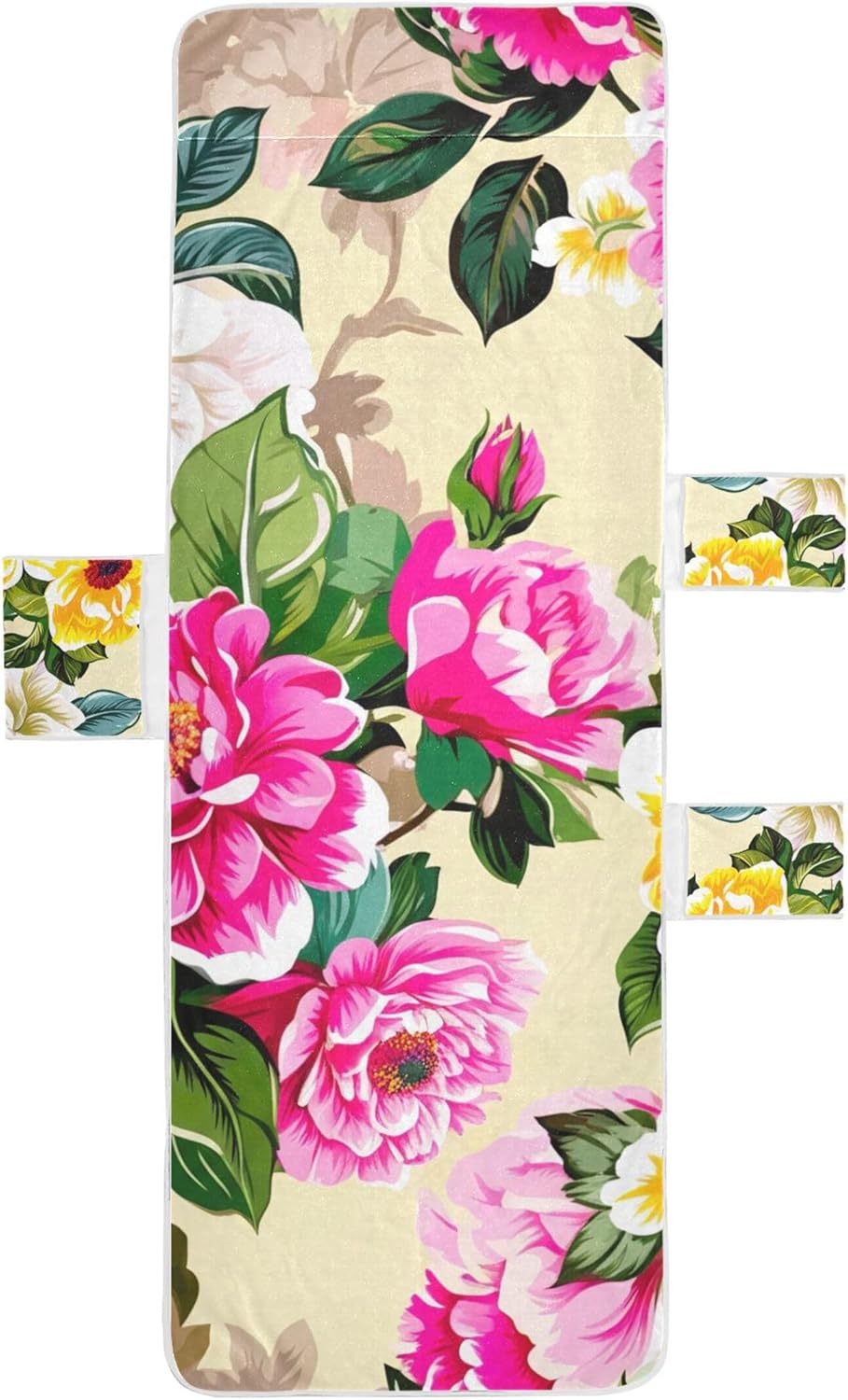 Colorful Floral Flowers Beige Chaise Lounge Chair Cover Towels Beach Chair Covers with Pockets Patio Beach Lounger 85" x 30"