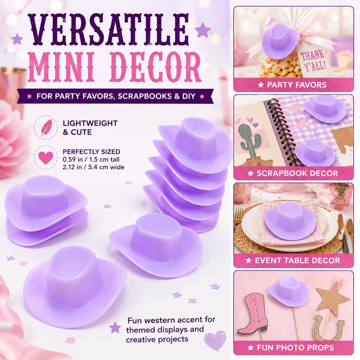 10-Piece Mini Cowboy Hat Party Decorations, Mini Western Doll Hats, Adorable Cupcake Decorations, Style for Dollhouse Cowboy Party Decorations（Purple） image 5