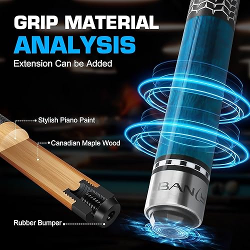 Miniatura 5 de Banly Tacos de Billar - Tacos de 58" de madera de arce canadiense con punta de 12.5mm de baja deflexión, palo de billar para control de precisión en