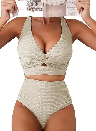 Herseas Womens Textured Bikini Sets 2 Piece Twist Front Top Sexy Swimsuits