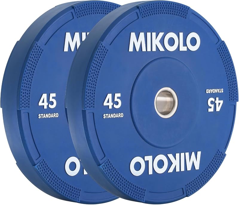Mikolo Juego de Discos de Parachoques Olímpicos, Discos de Pesas de Goma 100% de Alta Densidad y Bajo Rebote con Inserciones de Acero, Discos de Barra Silenciosos IWF Codificados por Colores para Peso Muerto, Sentadillas y Entrenamiento de Fuerza en Gimnasio en Casa (Pesos: 45 * 2-230 LB)