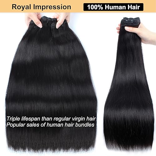 Miniatura 2 de Extensiones de cabello humano lacio 12A con cierre de encaje HD de 5 x 5 (16, 18, 20 + 14 pulgadas), tejido de cabello humano virgen brasileño 100%