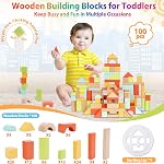 FCSONU Blocs de construction en bois pour les jeunes enfants 1-3, 100 Ensemble de blocs de bois de Pcs - Tri & Jouets avec rangement et luge, Jouets Montessori 2+, Noël 1st Cadeaux d'anniversaire pour les filles Garçons Bébé