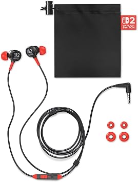 PowerA Wired Earbuds for Nintendo Switch 2- Black, Officially Licensed, 8 mm Speaker Drivers, in-Ear Design, 3 Swappable Tips, Includes Drawstring Storage Bag