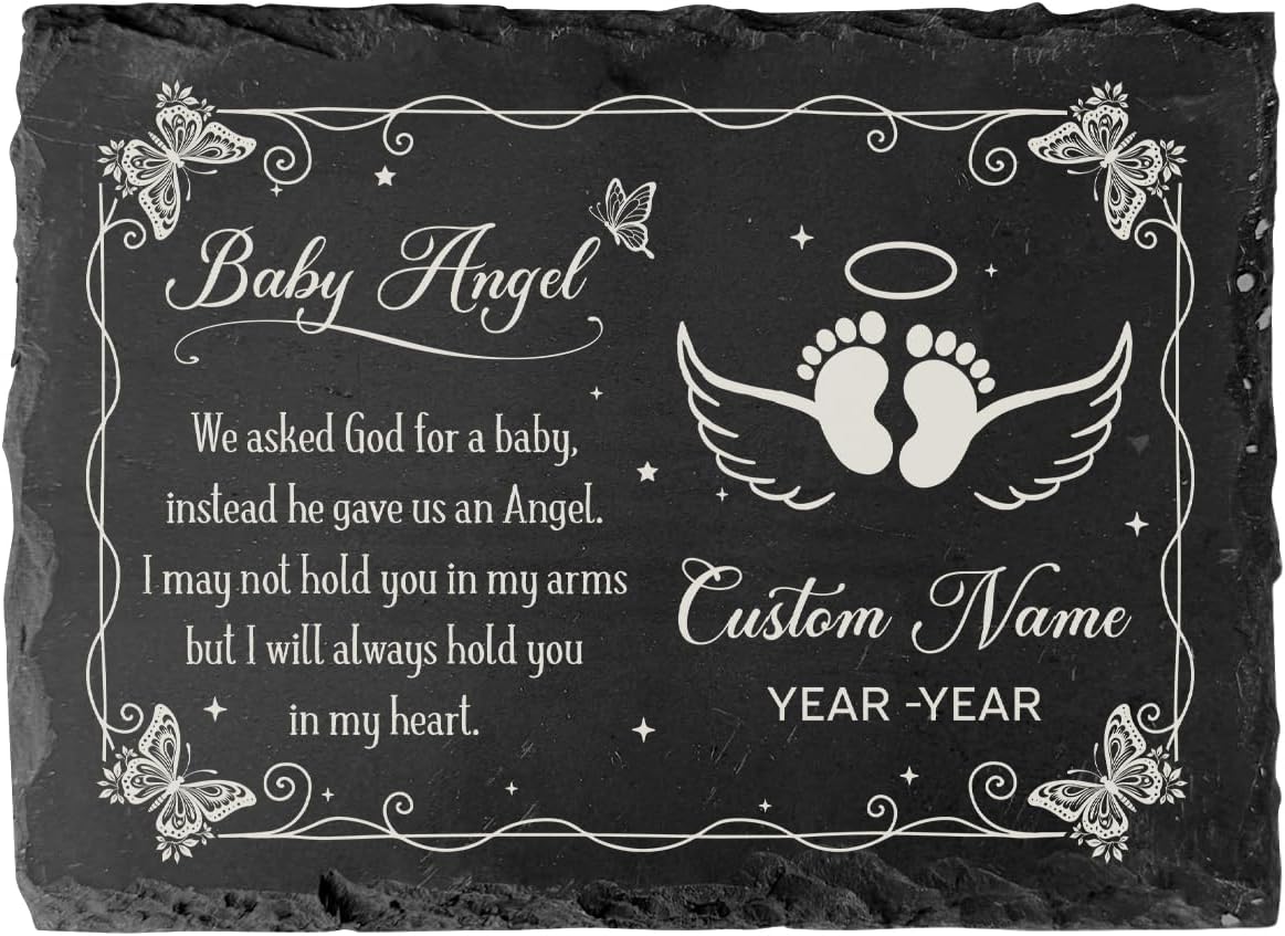 Angel Baby Memorial Slate Stone - Personalized Remembrance Stone for Loss of A Child, Miscarriage Sympathy Gift, Infant Loss Bereavement Condolence