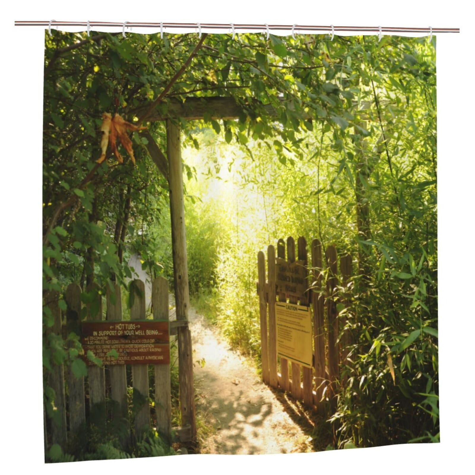 YUAOEUR 3D Garden Shower Curtain 60x72 Inch Green Bamboo Forest Picture Outdoor Garden Green Trees Bathroom Personalized Decor Fabric with Hook