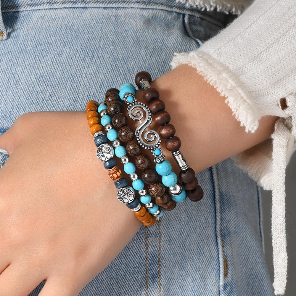Bohemian Mix Bead Multi Layer Versatile Statement Bracelets Boho Stackable Beaded Strand Stretch Bangles Bracelets Sparkly Crystal Tassel Charm Jewelry Gift - Image 2