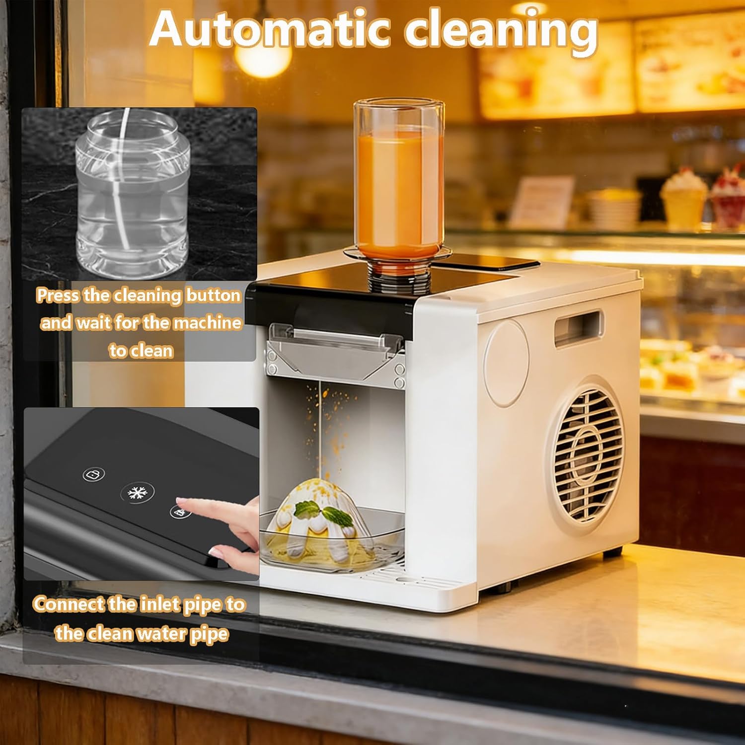 Automatic Snowflake Shaved Ice Machine - Efficient Air Cooling & Self-Cleaning, Perfect for Commercial Use in Restaurants, Food Trucks, & Events - White