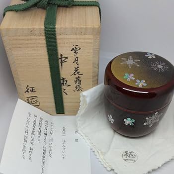 Ｍ６３７　棗　『加賀蒔絵師　早見征一作』『朱漆塗』『梅月蒔絵』　共箱　茶道具 茶道具】早見征一造 六瓢蒔絵大棗（共箱） - メルカリ