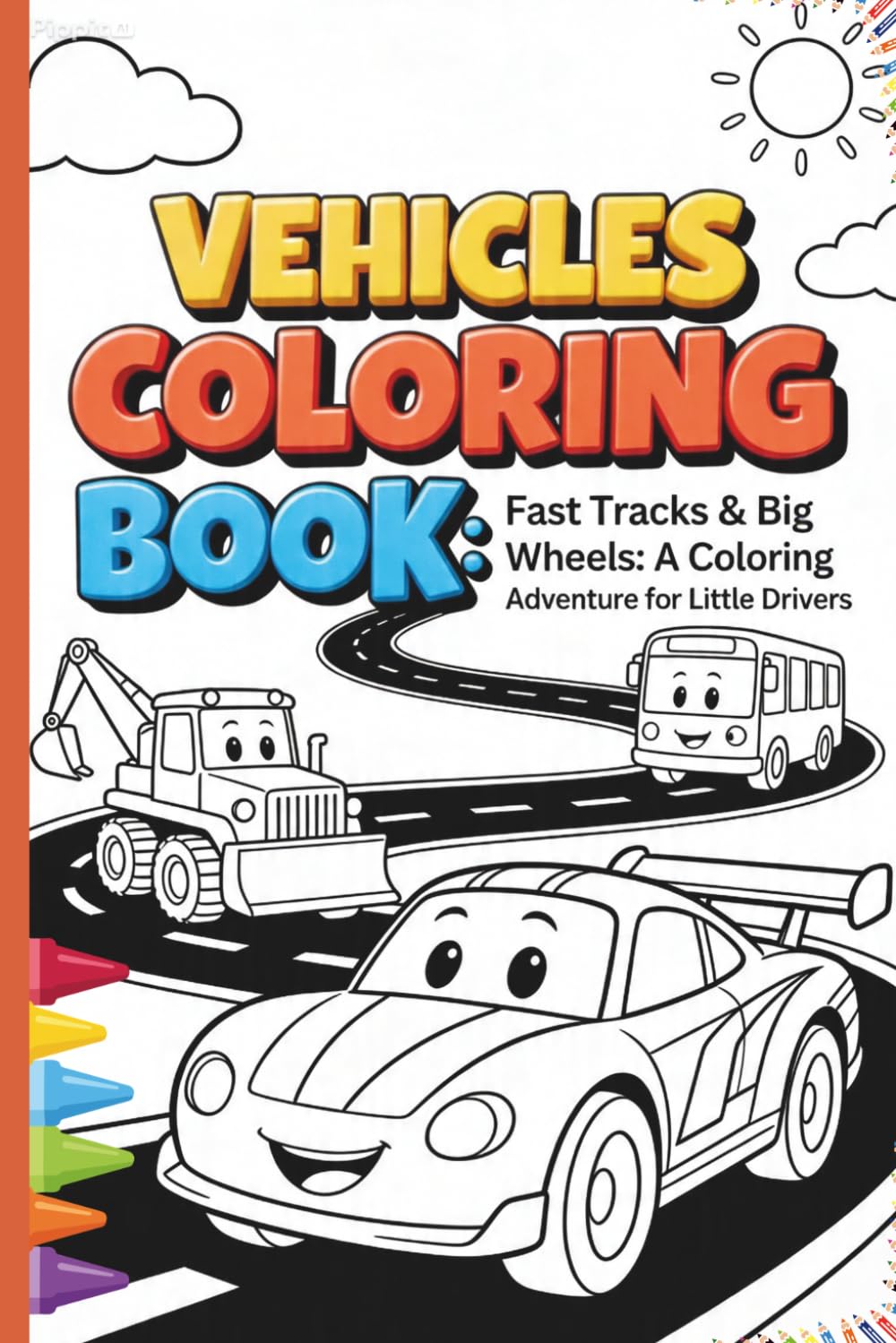 VEHICLES COLORING BOOK: Fast Tracks & Big Wheels: A Coloring Adventure for Little Drivers.