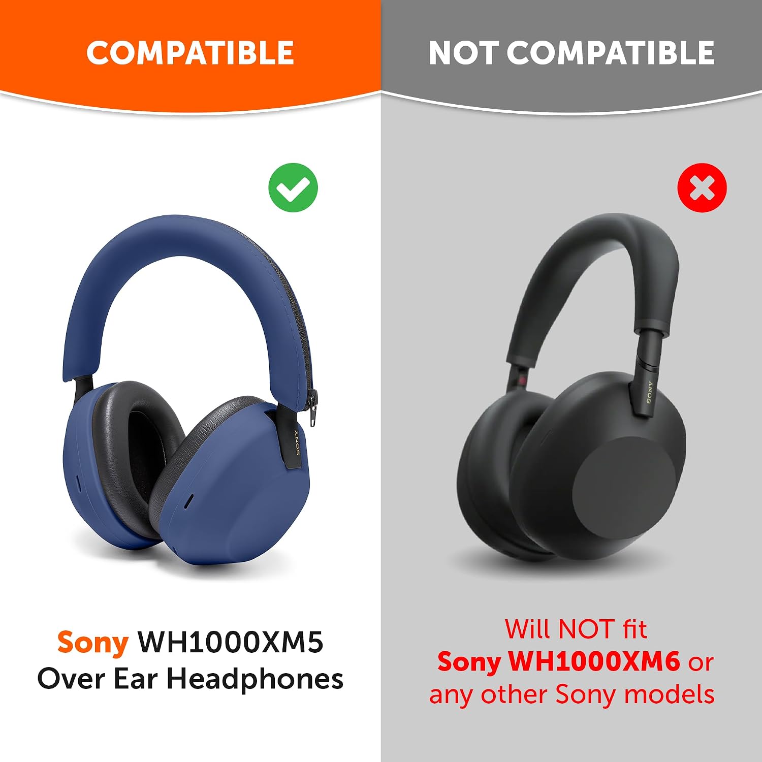 WC ShellZ XM5 - Protective Headphone Exterior Shell & Headband Covers for Sony WH1000XM5 Made by Wicked Cushions | Made with Premium Silicone | Blue