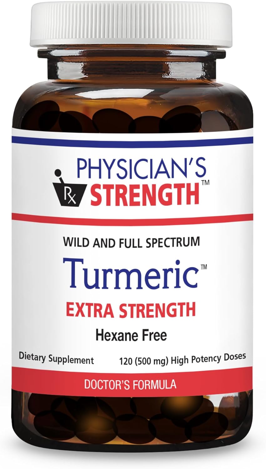Physician's Strength Turmeric Extra Strength - 120 Softgels - Wild, Raw, Whole Food Turmeric Extract - Hexane Free - 60 Servings