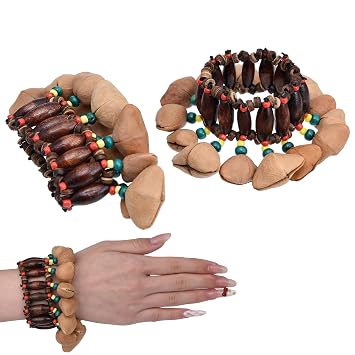 2 Pcs Cacho Seed Rattle Bracelets, Nature Sound African Nut Seed Shell Wrist Shaker Dance Anklets Bell
