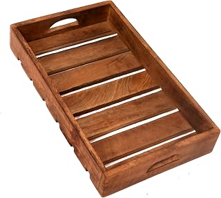 Wooden Serving Tray with Handle, Fruit Serving Tray for Dining Table, Wood Coffee Table Tray
