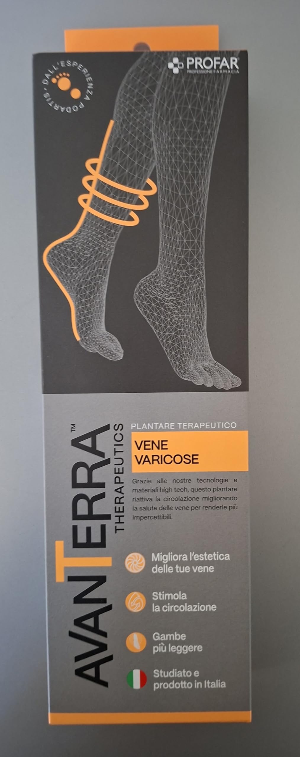 Avanterra Plantare Vene Long Arancione – Terapeutico Circolatorio Made in Italy con Drypod® Assorbi sudore, Effetto Pump, Riduce Varici e Migliora il Drenaggio Venoso (39/40)