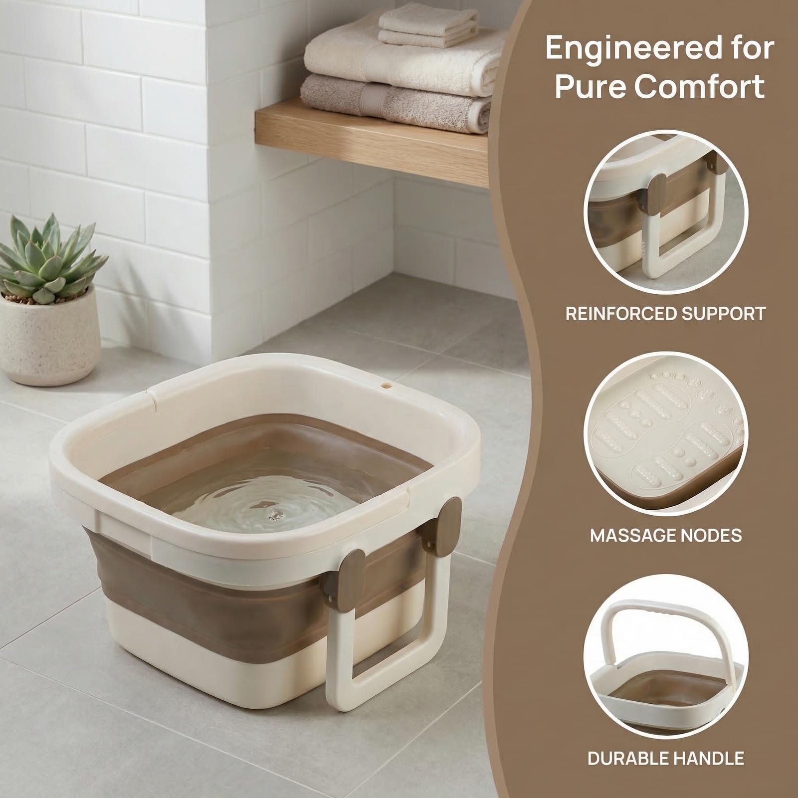 Barreño Plegable, Barreño con Estructura Reforzada, Baño de Pies Retráctil con Nódulos de Masaje y Asa, Remojo de Pies, Cuidado y Relajación, Balde Plegable
