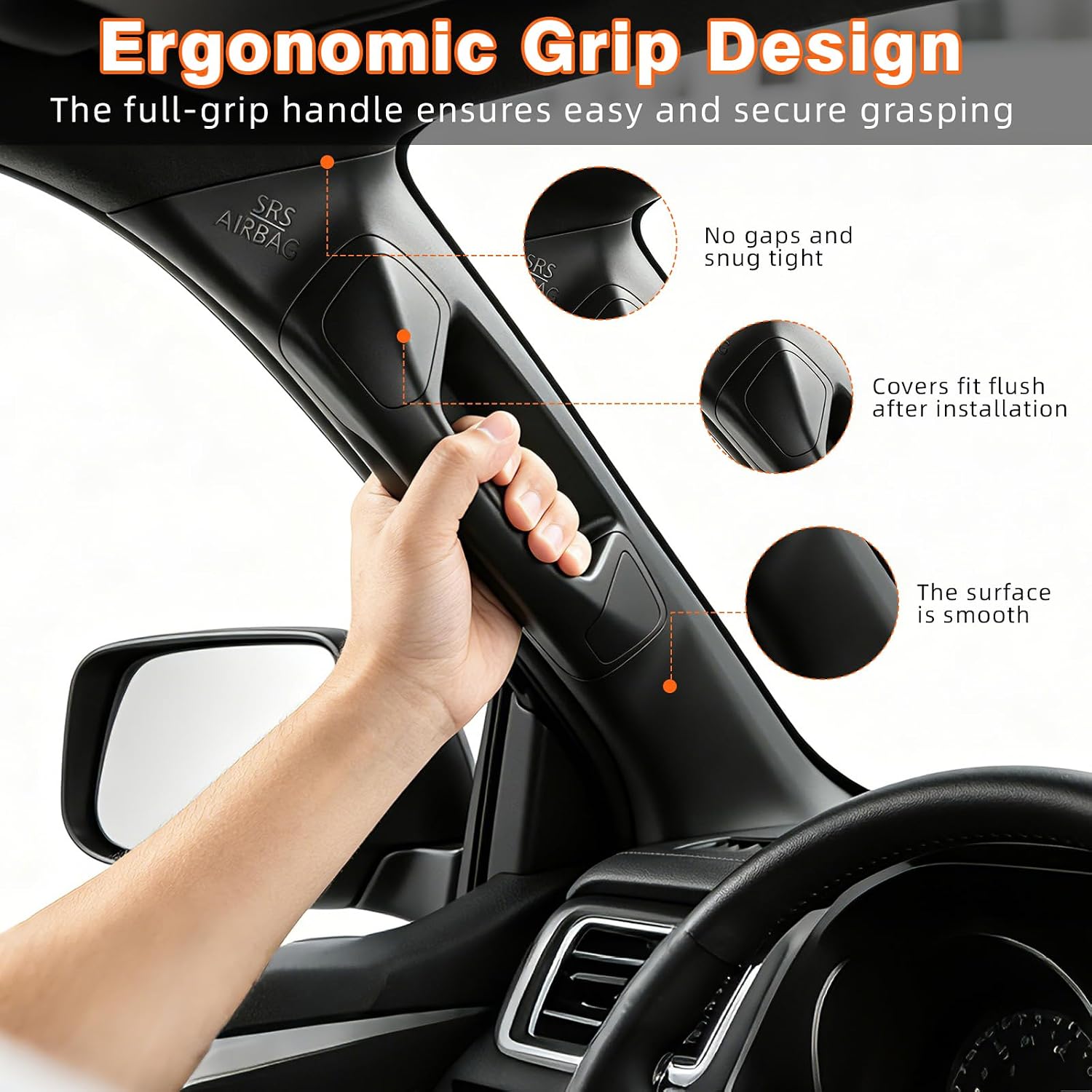 Driver Side A-Pillar Grab Handle Fit for Tacoma 3rd Gen (2016-2023), OEM-Style Texture, Matches Passenger Side, A Full-Grip Handle, Sturdy, No Gaps Creaking Noise, Easy Installation (Black)